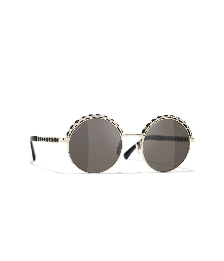Sunglasses: Round Sunglasses, metal & calfskin — Fashion | CHANEL | Chanel, Inc. (US)