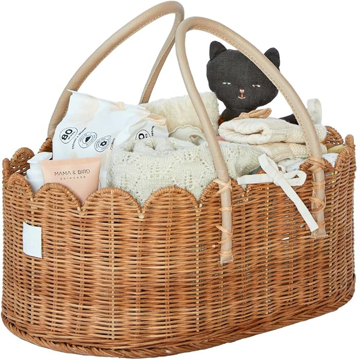 BEBE BASK Premium Baby Diaper Caddy Organizer - Handmade & Award-Winning Scalloped Rattan Basket ... | Amazon (US)