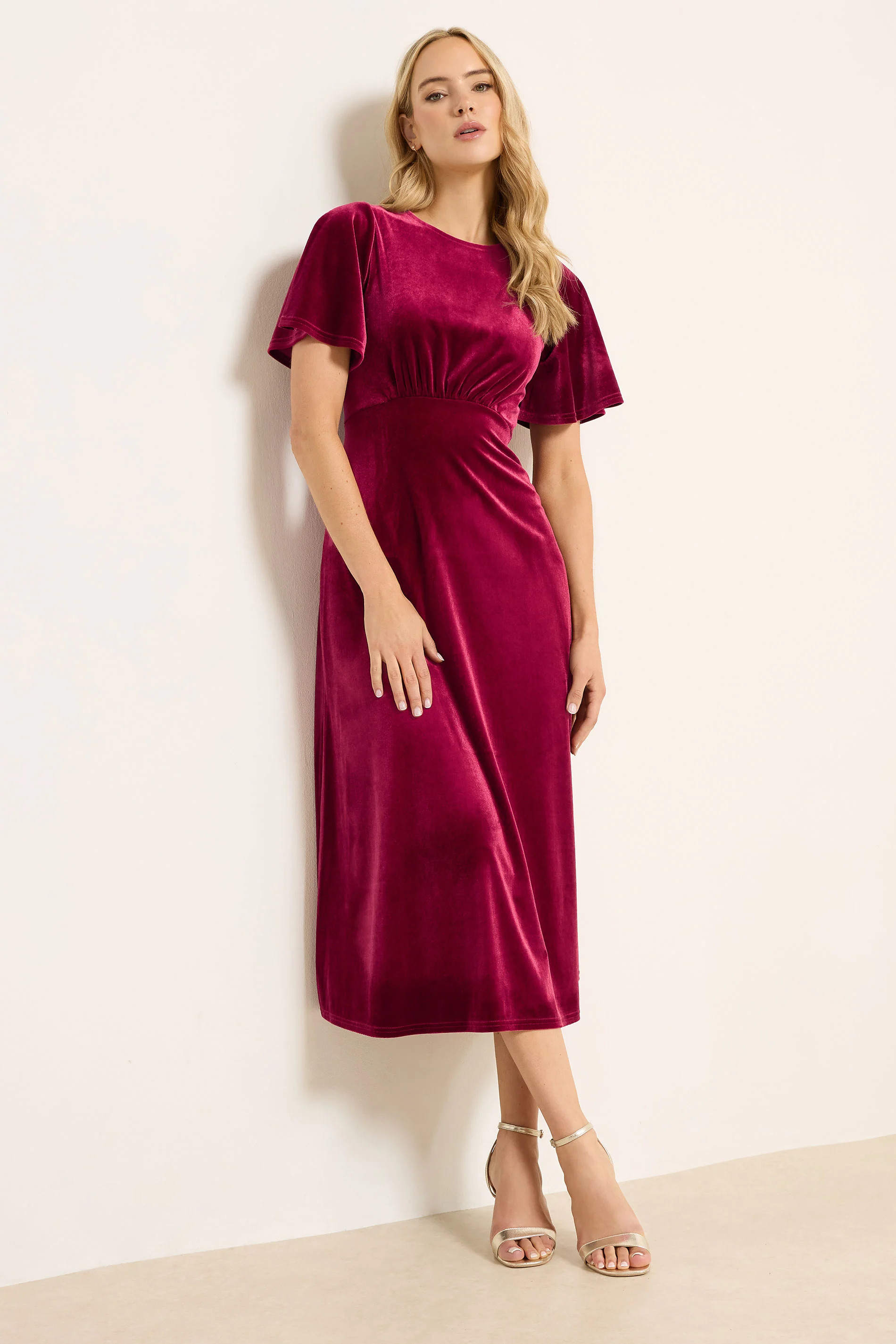 LTS Tall Red Velour Midi Tea Dress | Long Tall Sally