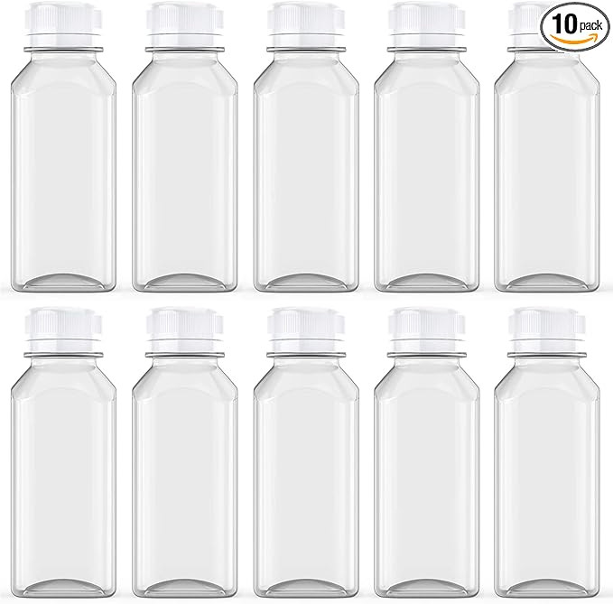 10 Pcs 8 Ounce Juice Bottles Plastic Milk Bottles Bulk Beverage Containers with Tamper Evident Ca... | Amazon (US)