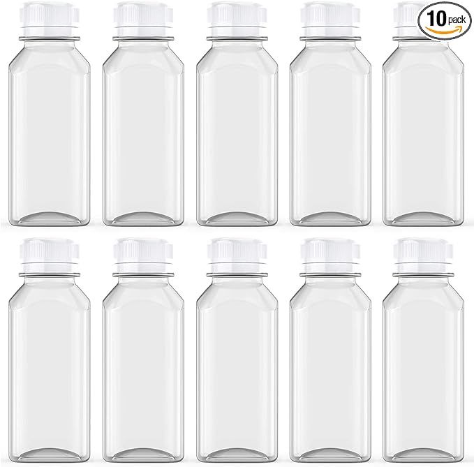 10 Pcs 8 Ounce Juice Bottles Plastic Milk Bottles Bulk Beverage Containers with Tamper Evident Ca... | Amazon (US)