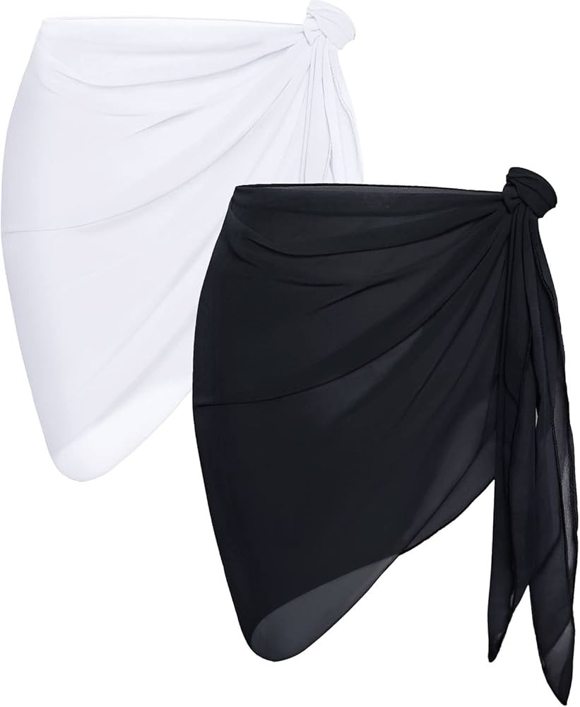 2 Pieces Womens Beach Sarong Bathing suit Cover Up Short Sheer Wrap for Swimwear | Amazon (CA)