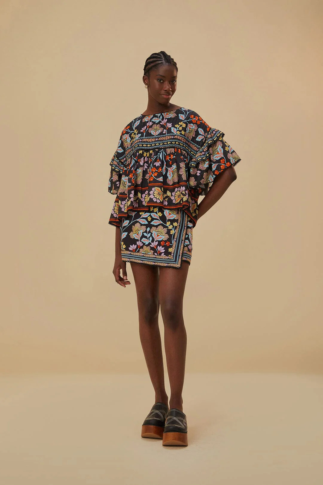 Flowery Black Mini Skirt | FarmRio (US)