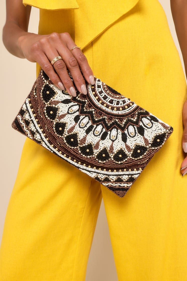 Poised to Dazzle Black Multi Beaded Pearl Clutch | Lulus