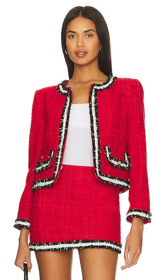Landon Jacket in Perfect Ruby/ Black / White | Revolve Clothing (Global)