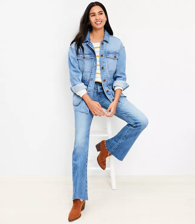 Puff Sleeve Drawstring Denim Jacket | LOFT