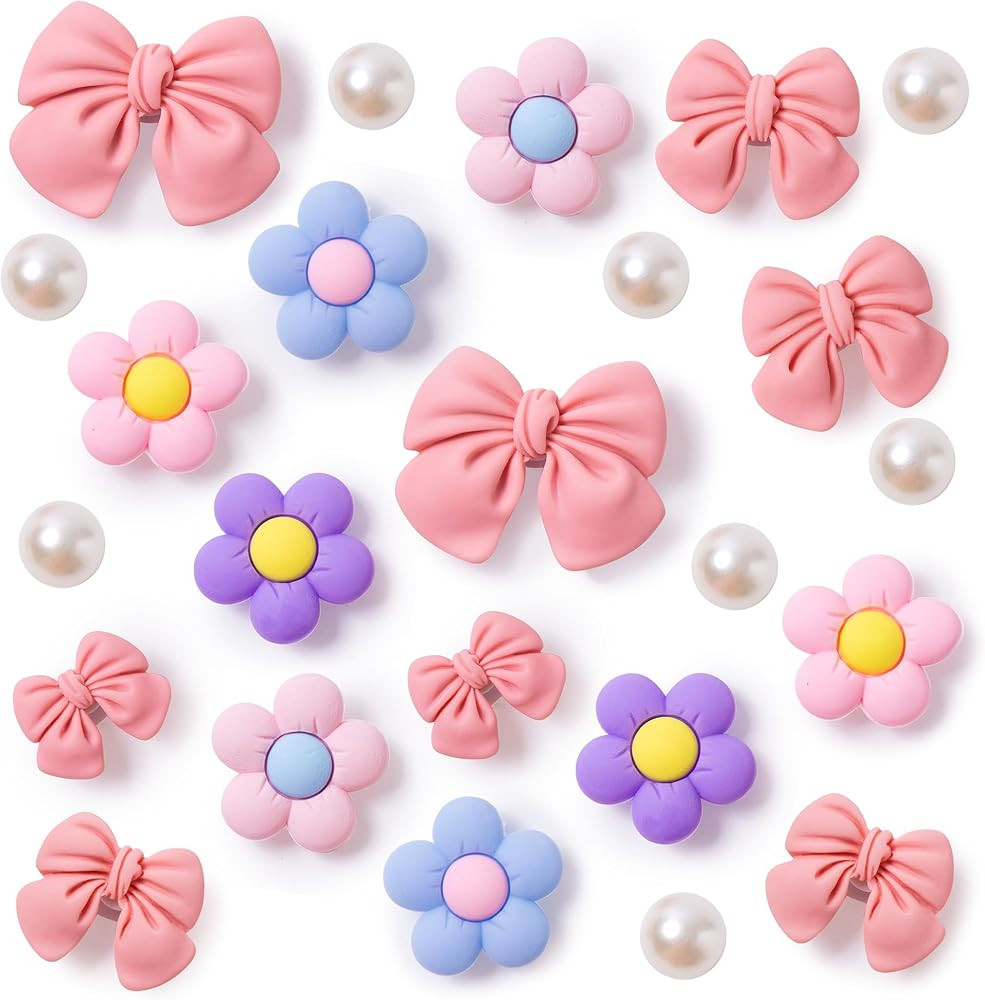 Cute Bow Shoe Charms for Girls, 24PCS Flower Shoes Charms Accessories for Clog Sandals, Pearl Dec... | Amazon (US)