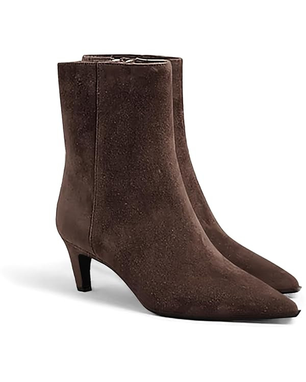 Coutgo Ankle Boots for Women Kitten Low Heel Pointed Toe Booties Side Zipper Fall Shoes | Amazon (US)