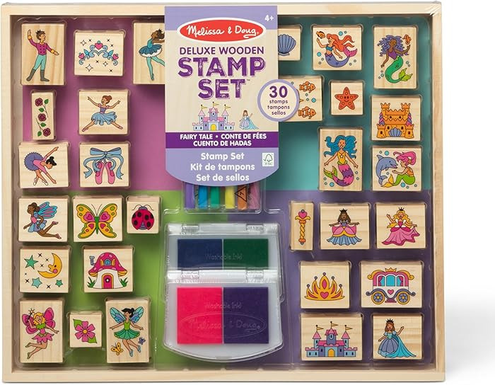 Melissa & Doug Deluxe Wooden Stamp and Coloring Set – Fairy Tale (30 Stamps, 6 Markers, 2 Durab... | Amazon (US)
