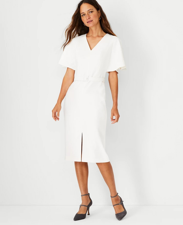 Flutter Sleeve Belted Sheath Dress | Ann Taylor (US)