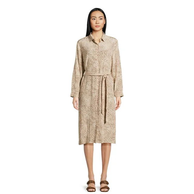 Time and Tru Women’s Button Front Shirt Dress with Long Sleeves, Sizes XS-XXXL - Walmart.com | Walmart (US)