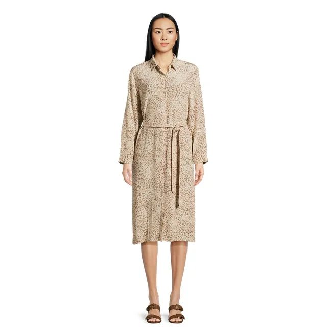 Time and Tru Women’s Button Front Shirt Dress with Long Sleeves, Sizes XS-XXXL | Walmart (US)