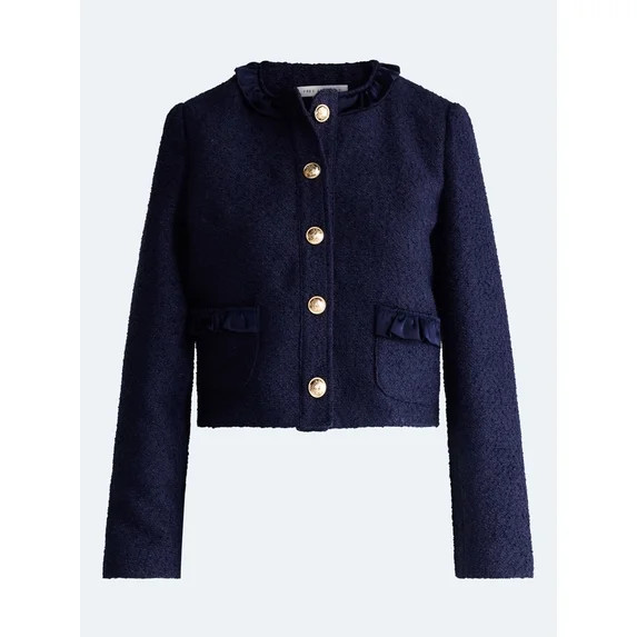 Free Assembly Women’s and Women's Plus Ruffle Trim Nubby Jacket with Long Sleeves, Sizes XS-4X | Walmart (US)
