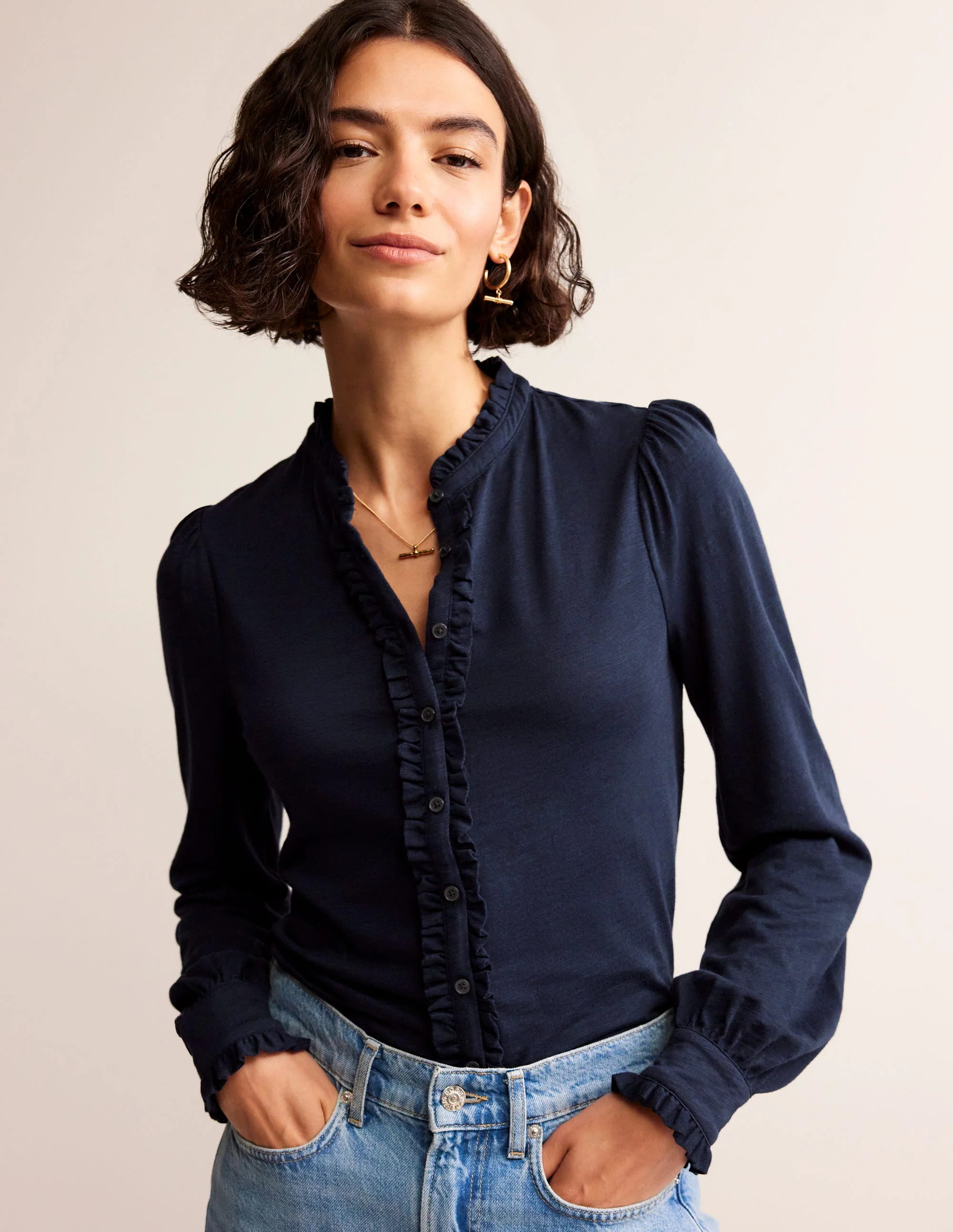 Caroline Jersey Shirt-Navy | Boden (US)