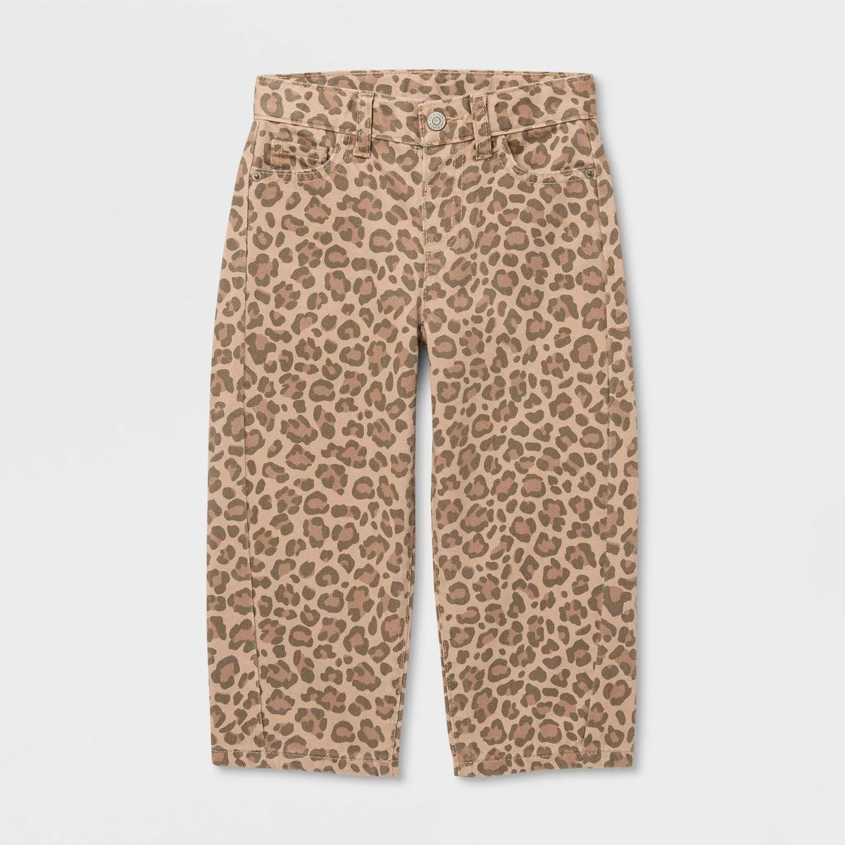 Toddler Girls' Leopard Barrel Leg Denim Pants - Cat & Jack™ Brown 12M | Target