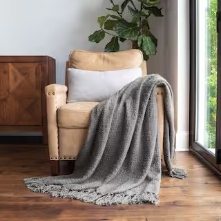 Gray Slub-Yarn Throw Blanket | The Home Depot