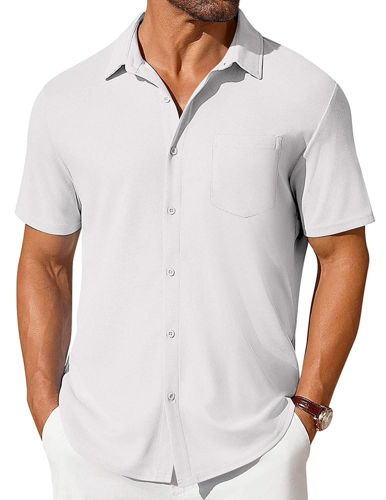 COOFANDY Men's Short Sleeve Button Down Shirt Casual Summer Beach Shirts Waffle Knit Shirt Wrinkl... | Amazon (US)