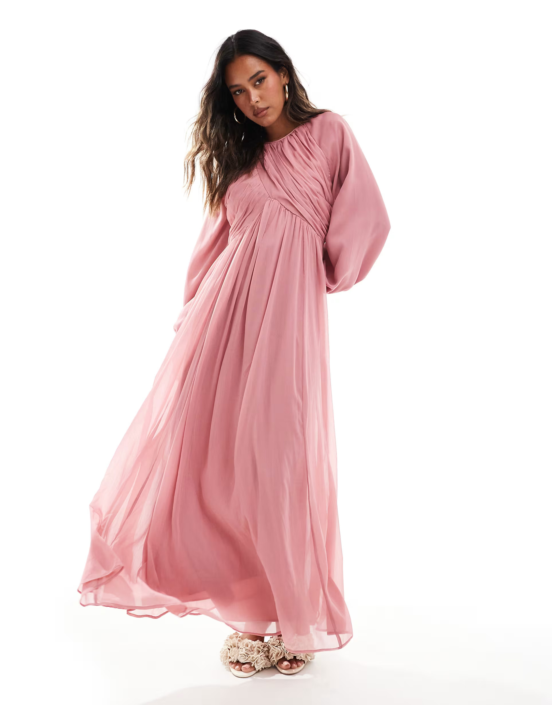 ASOS DESIGN wrap bodice balloon sleeve maxi dress in dusky pink | ASOS | ASOS (Global)