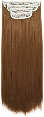 REECHO 24" Straight Long 4 PCS Set Thick Clip in on Hair Extensions Chestnut Brown | Amazon (US)