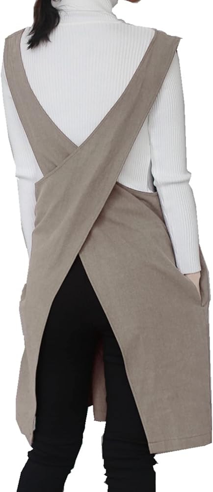 AOBBYBBS Cotton Linen Japanese Apron Halter Cross Back Bandage X Shape Aprons Two Pockets | Amazon (US)