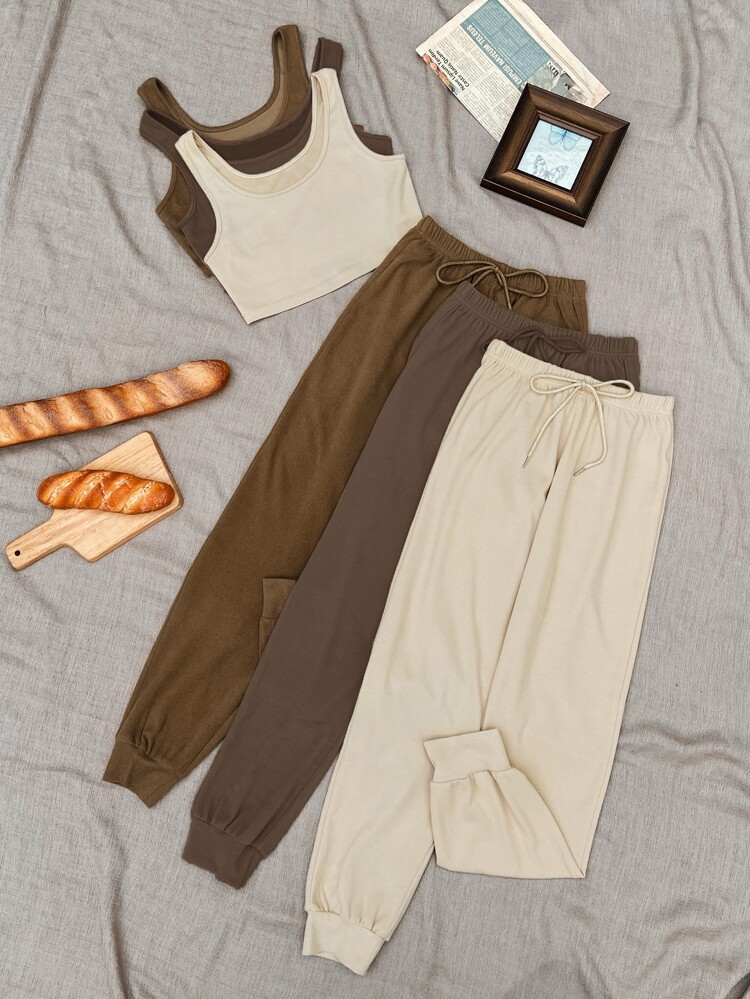 3 sets Tie Front Lounge Set | SHEIN