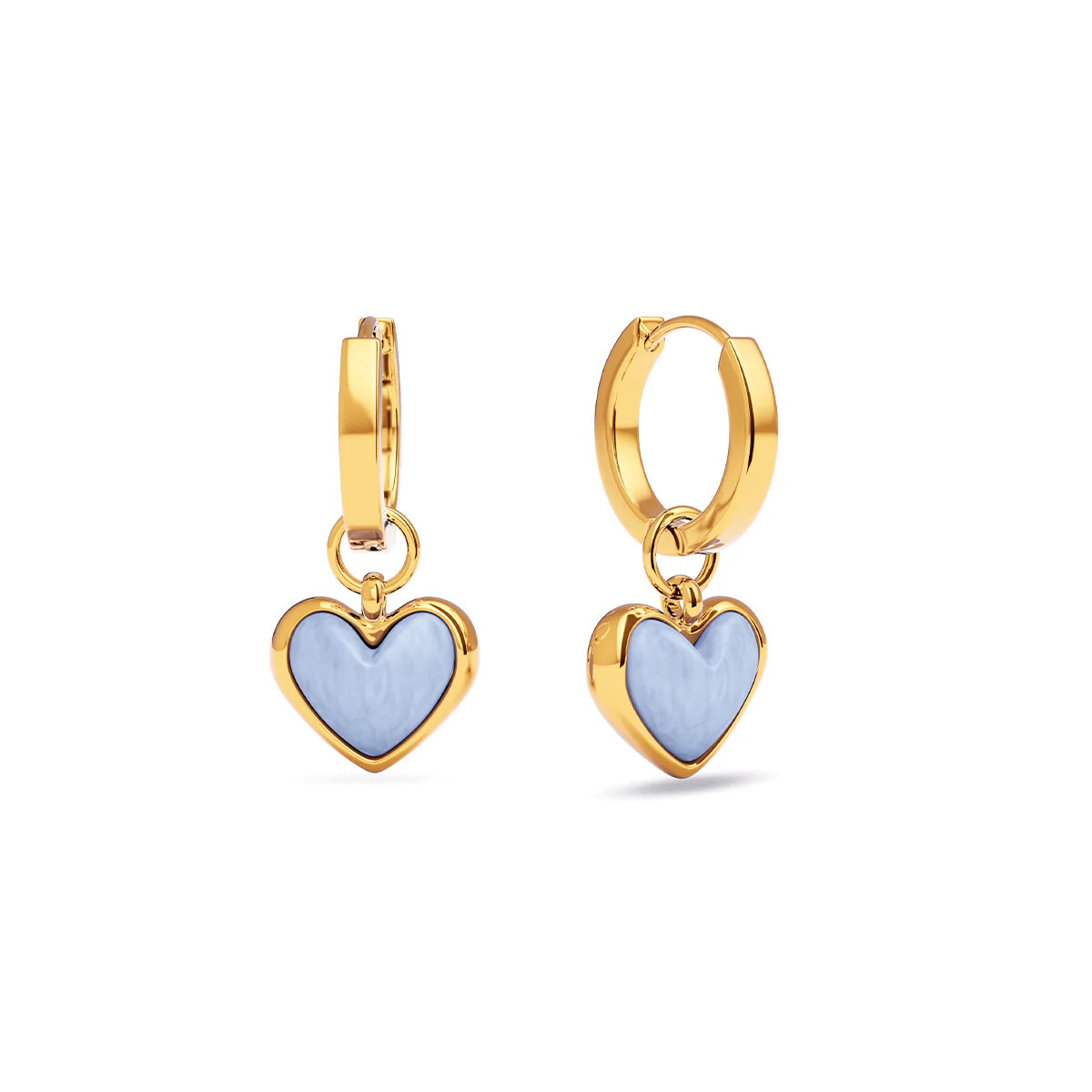 Light Blue Lace Agate Heart Huggie Earrings (Gold) | Abbott Lyon