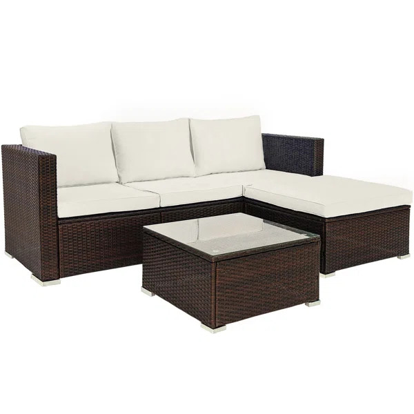 76.81'' Wide Outdoor Wicker Reversible Patio Sectional with Cushions | Wayfair North America