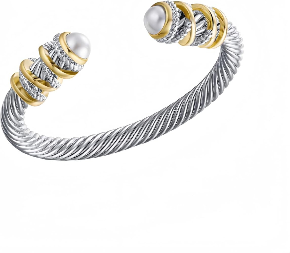 Decpro Antique Twisted Cable Bracelet with Composite Shell Pearl Inlay Alloy Cuff Bracelet for Wo... | Amazon (US)