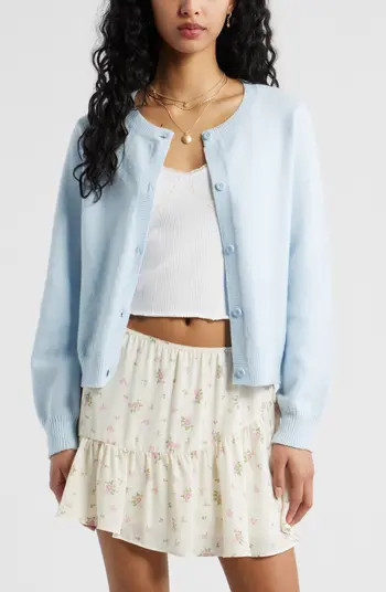 Crewneck Cotton Blend Cardigan | Nordstrom