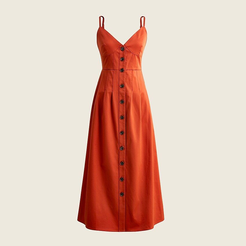 Button-front stretch twill midi dress | J.Crew US