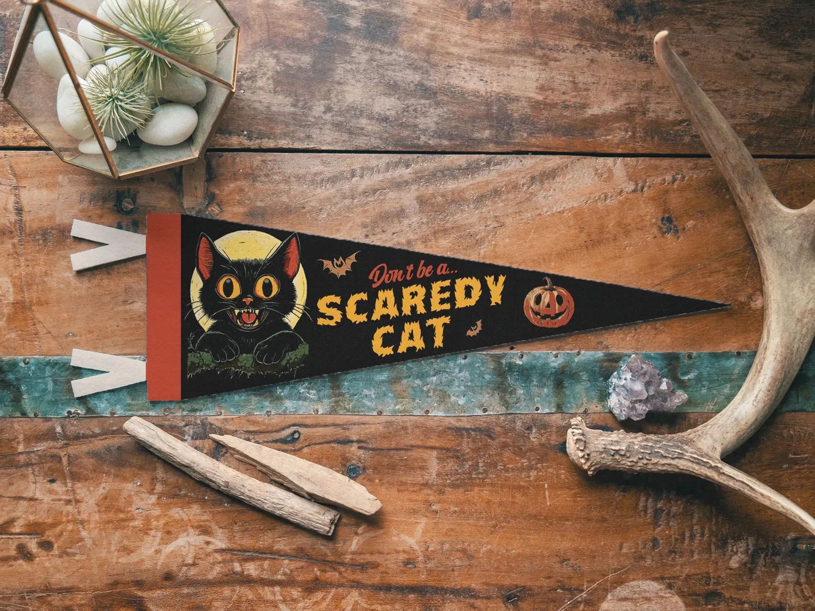 Don't Be A Scaredy Cat Felt Pennant Retro Spooky Banner, Vintage Halloween Decor, Ghostly Greetin... | Etsy (US)