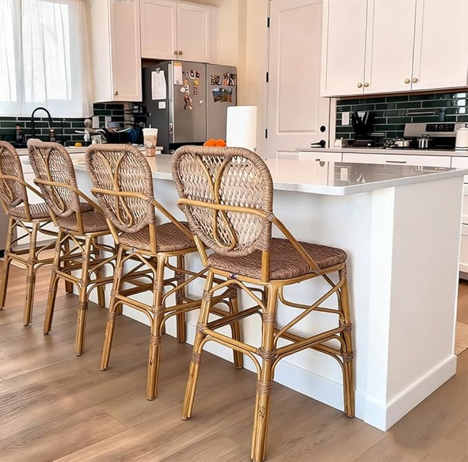 PURPLE LEAF French Bar Stools Set of 2 Patio Rattan Aluminum Bar Height Bamboo Pattern Finish Bar... | Amazon (US)