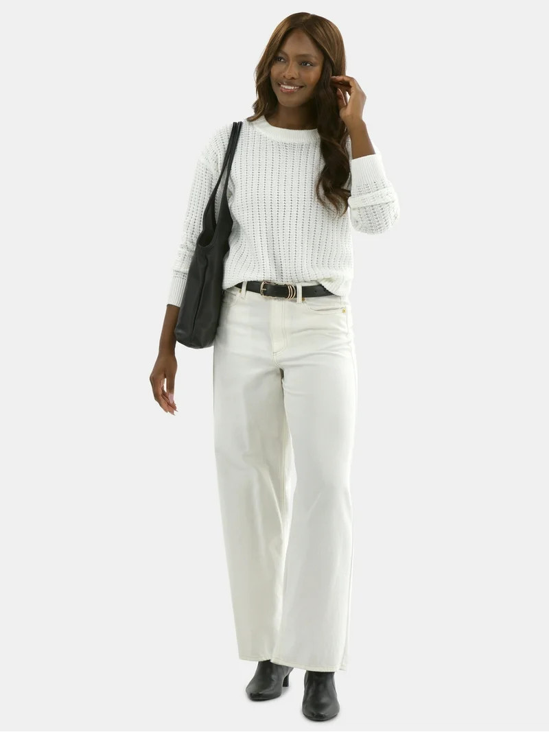 Time and Tru Women's and Women’s Plus Textured Stitch Sweater, Midweight, Sizes XS-4X | Walmart (US)