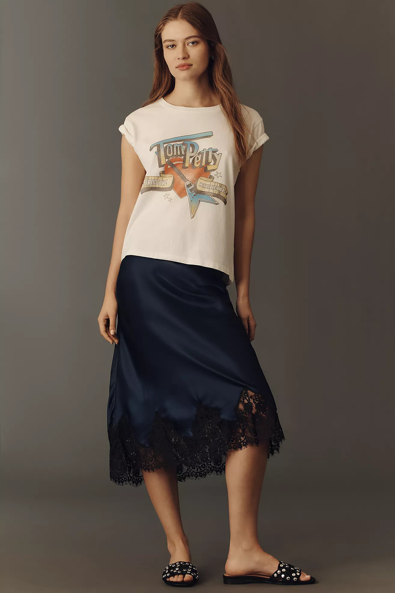 Reformation Carolina Lace-Hem Silk Midi Skirt | Anthropologie (US)