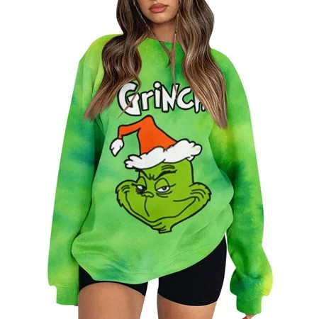 Ugly Christmas fits Grinch Christmas Sweatshirts Women s Sweatshirts Grinch Printed Pullover Tops Crewneck Pullover Loose Sleeved Grinch Sweater Plus Size | Walmart (US)