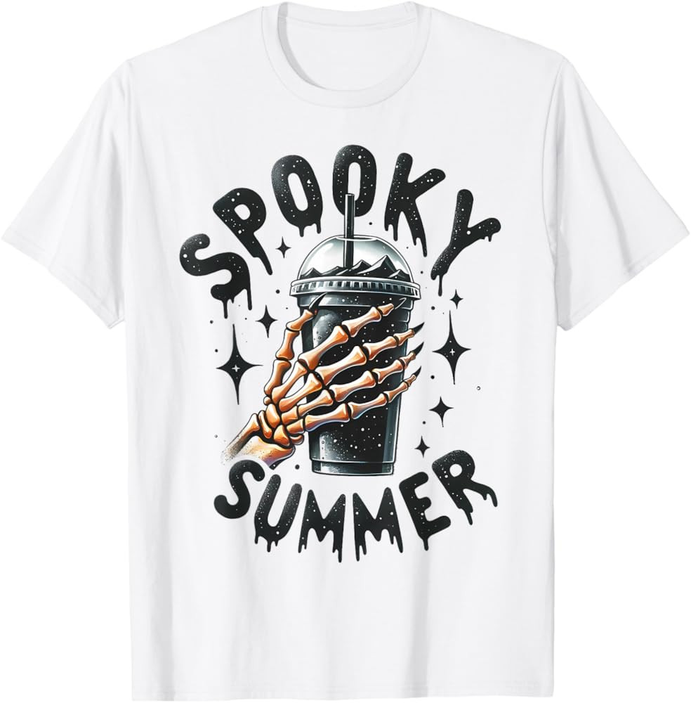 Retro Spooky Summer Skeleton Ice Coffee Summer Vacation T-Shirt | Amazon (US)