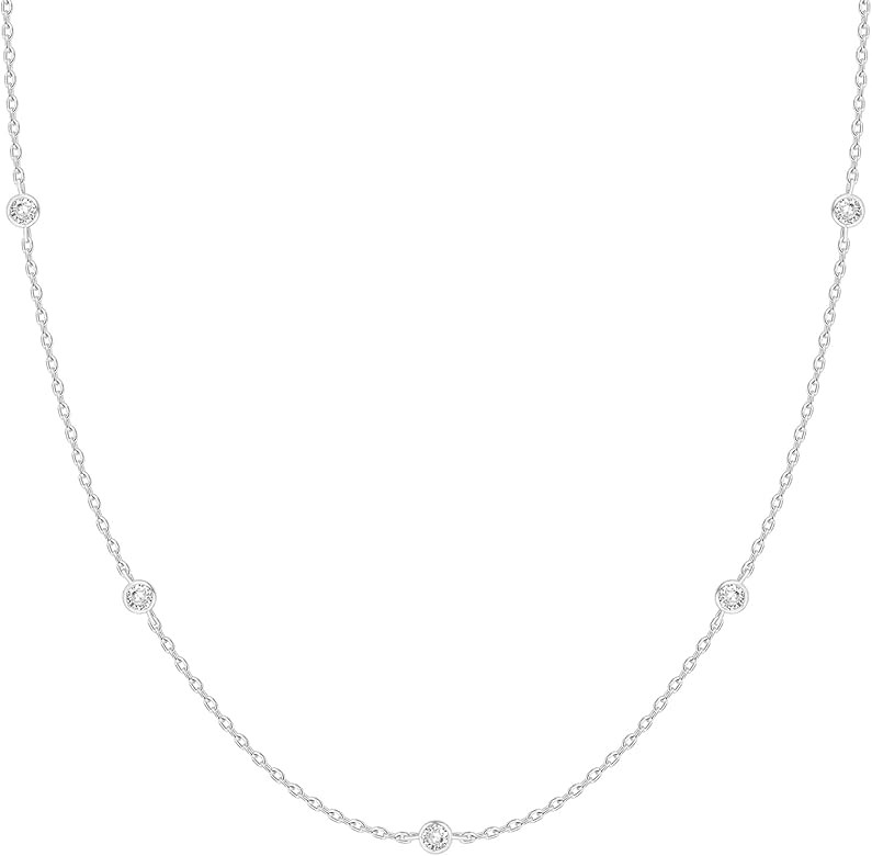PAVOI 14K Gold Plated Station Necklace | Simulated Diamond BTY Necklace | Womens CZ Chain Necklac... | Amazon (US)