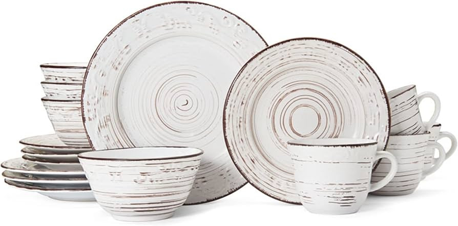 Pfaltzgraff Trellis White 16-Piece Dinnerware Set, Service for 4, Distressed White | Amazon (US)