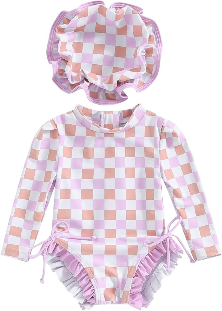 Toddler Infant Baby Girl Swimsuit Long Sleeve Rash Guard One-Piece Floral Zipper Bathing Suit Ruf... | Amazon (US)