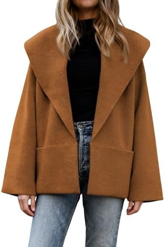 Hooever Women's Big Lapel Sweater Oversized Cardigan Fall Winter Knit Cropped Pea Coats (Caramel0... | Amazon (US)