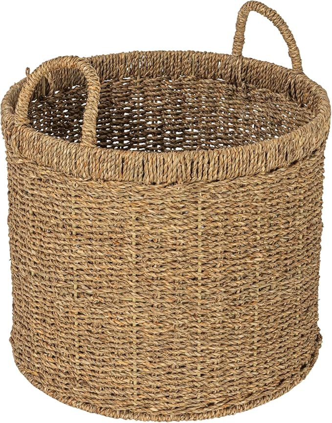 Household Essentials Round Seagrass Basket with Handles, Natural | Amazon (US)