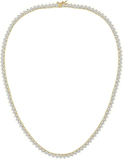 Gemsme 4mm Tennis Necklaces for Women - 3 Prong 18K White Gold Plated Round Cubic Zirconia Classi... | Amazon (US)