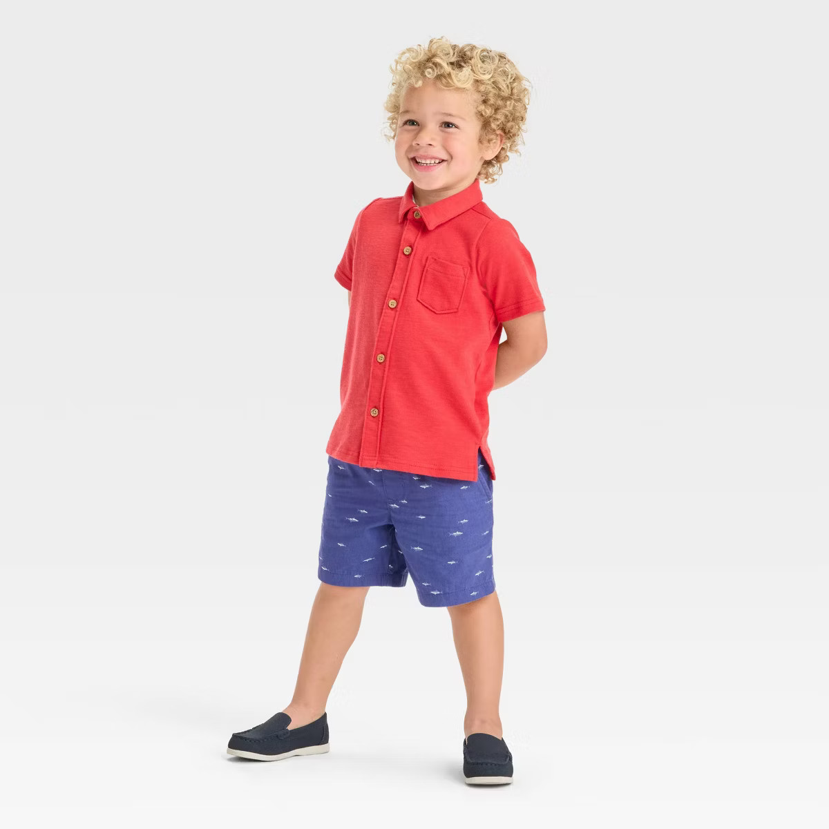 OshKosh B'gosh Toddler Boys' Button Down Top and Woven Shorts Set - Navy Blue/Red | Target