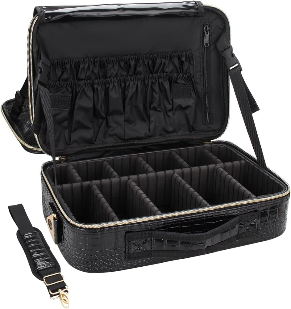 Relavel Makeup Bag Travel Makeup Train Case 13.8 inches Large Cosmetic Case Professional Portable Ma | Amazon (US)