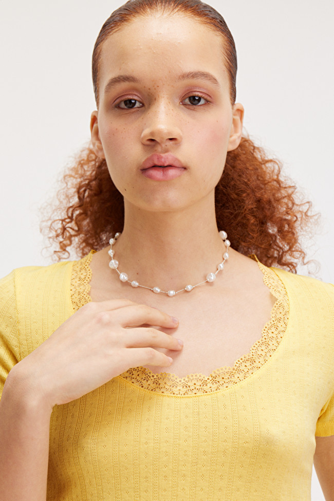 Fitted Short Sleeve Pointelle Top | Monki