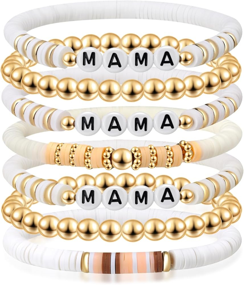 Joyline Mom Gifts Mama Bracelets Handmade Polymer Clay Elastic Stackable Stretch Women Bracelets ... | Amazon (US)