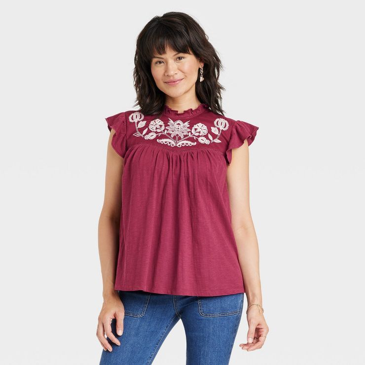 Women's Short Sleeve Embroidered Top - Knox Rose™ | Target
