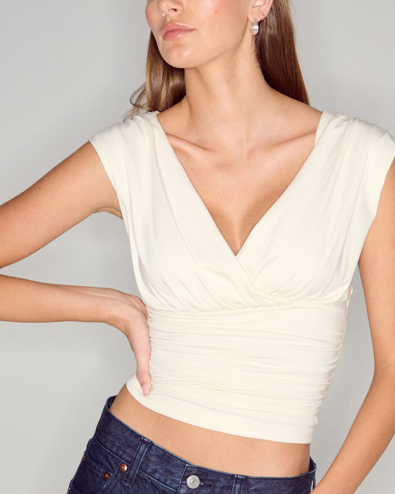 Women's Ruched V-Neck Top | Women's Tops | Abercrombie.com | Abercrombie & Fitch (UK)