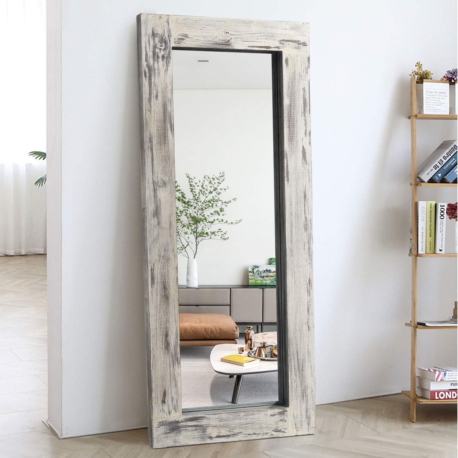 Amazon.com: KIAYACI Floor Mirror Wood Frame Wall Mounted Mirror Distressed Style Wide Frame Dress... | Amazon (US)