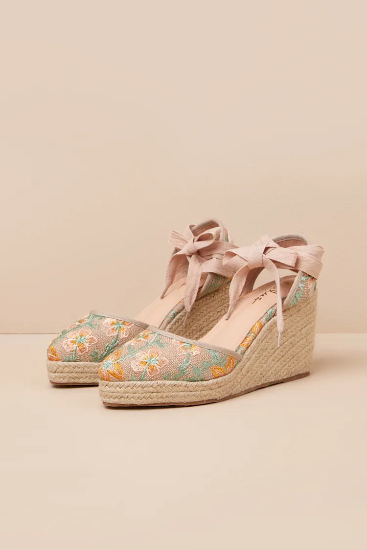 Elsinore Raffia Embroidered Lace-Up Espadrilles Wedges | Lulus